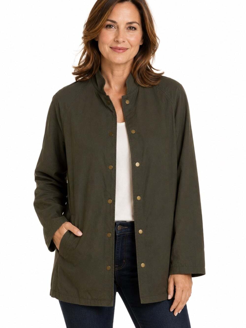 Eileen Fisher Green Jacket Size Large Cotton Blend Sleeve Snap Closure Oversized